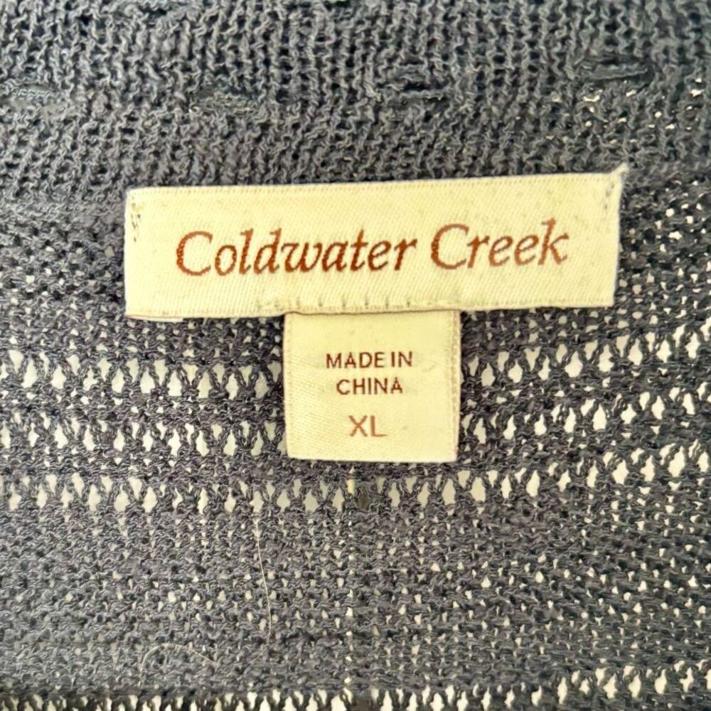 Coldwater Creek Pointelle Open Knit Button Front Cardigan Sweater Navy Blue XL - Picture 2 of 5